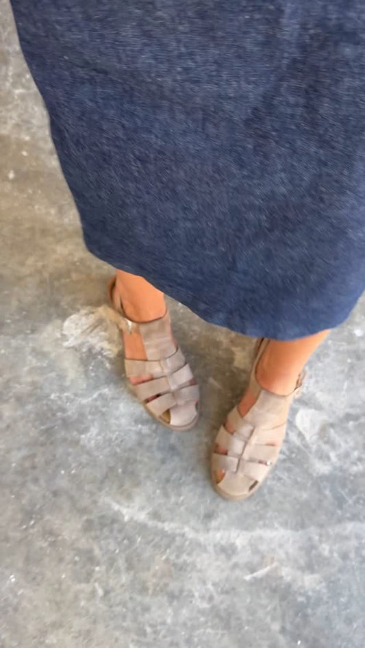 Woven suede sandals