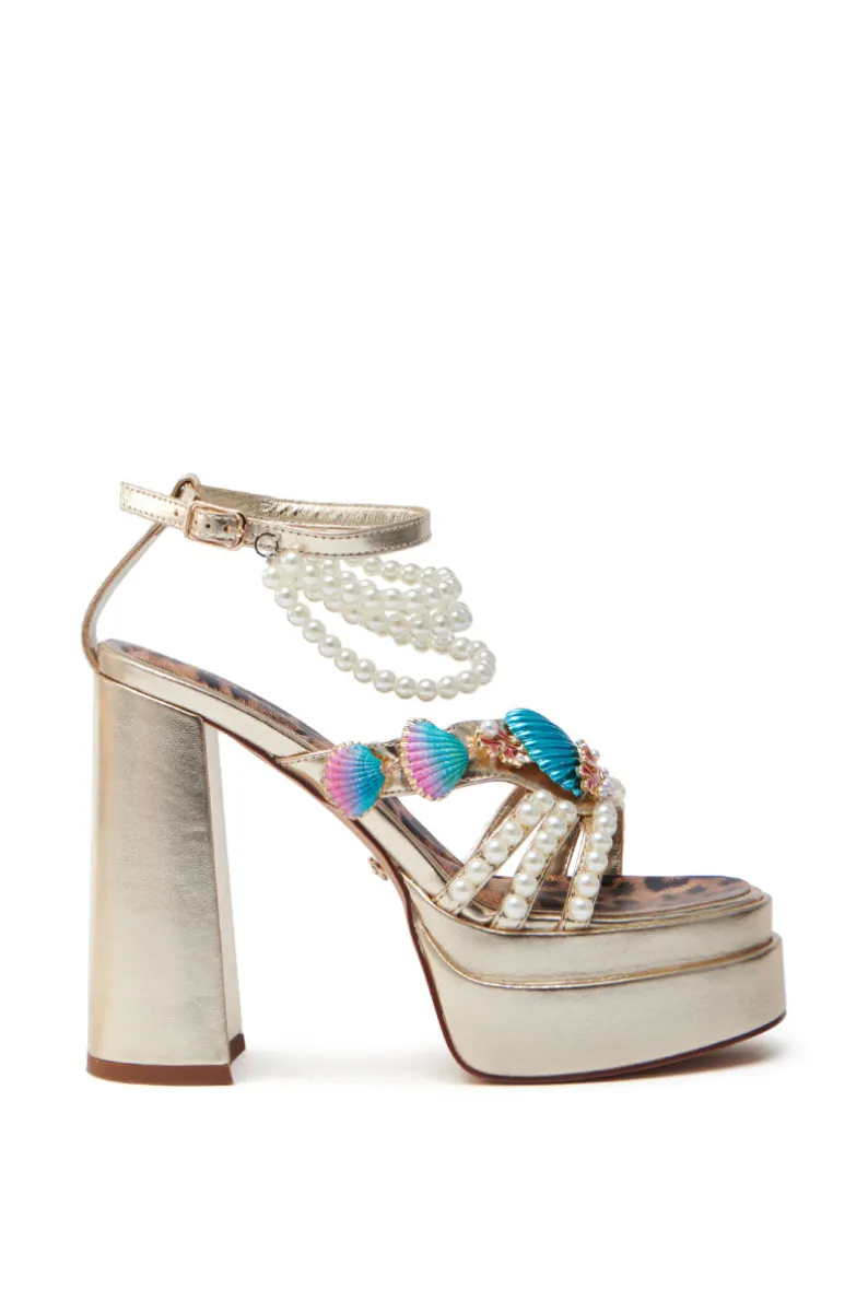 Pearl shell chunky high heels