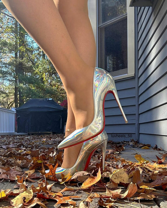 Laser silver high heels