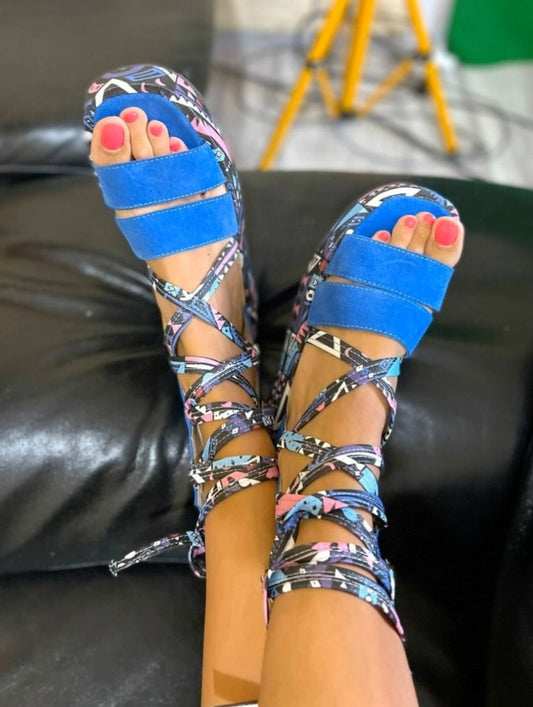 Blue unique strappy sandals