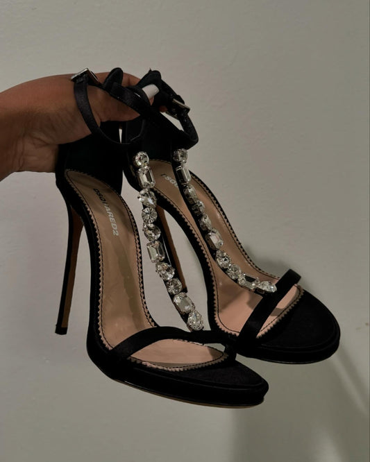 Black crystal high heels