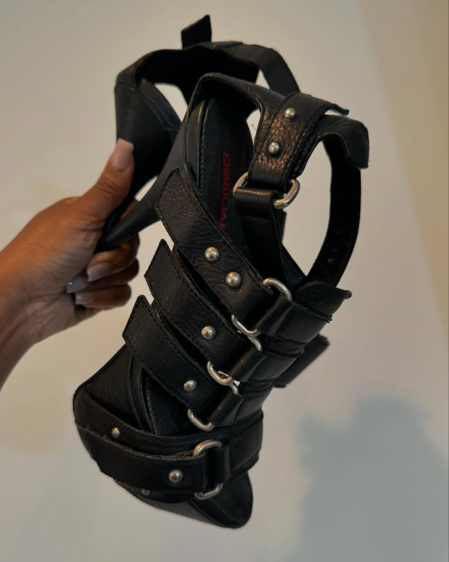 leather buckle heel