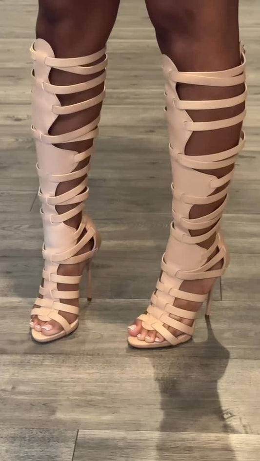 Hollow high-heeled boots