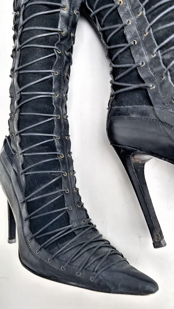 Lace-up high-quality leather women's long boots