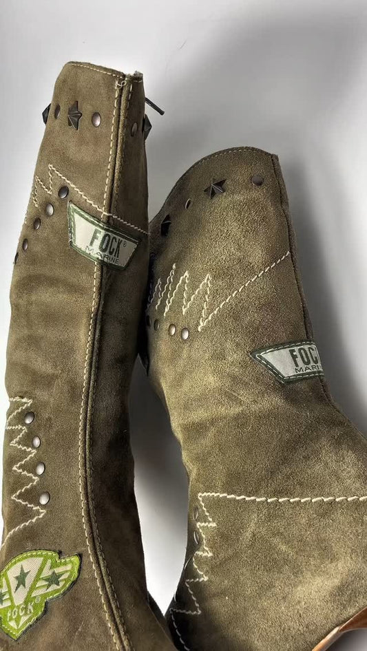 Graffiti-inspired multi-element long boots