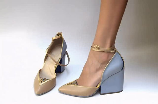 Spliced chunky high heels