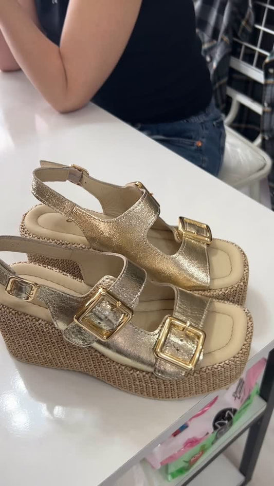 Gold wedge sandals