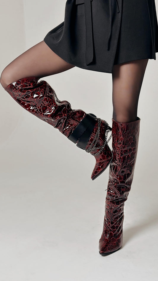 Reddish brown leopard print boots