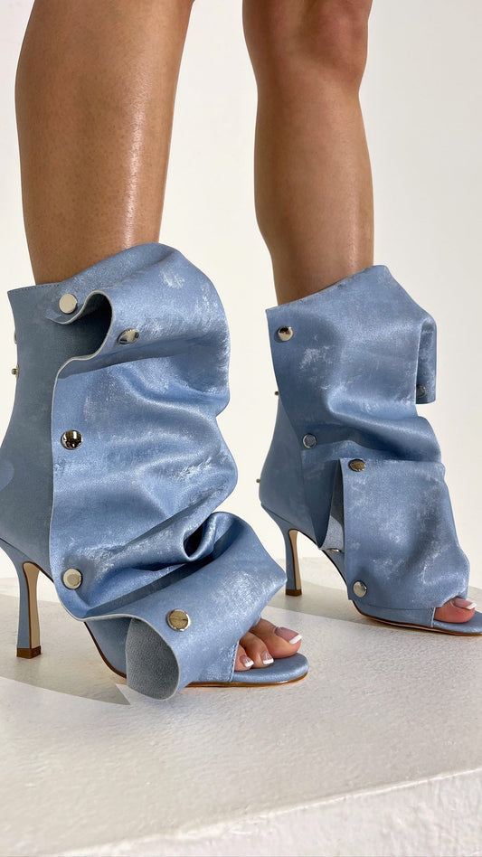 Rivet buckle stitching two-way stiletto boots