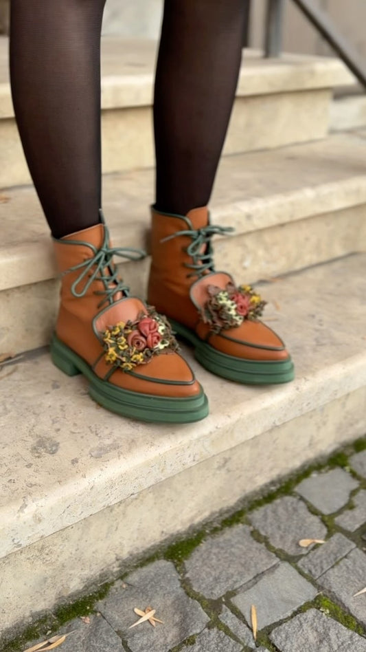 patchwork floral leather shoes