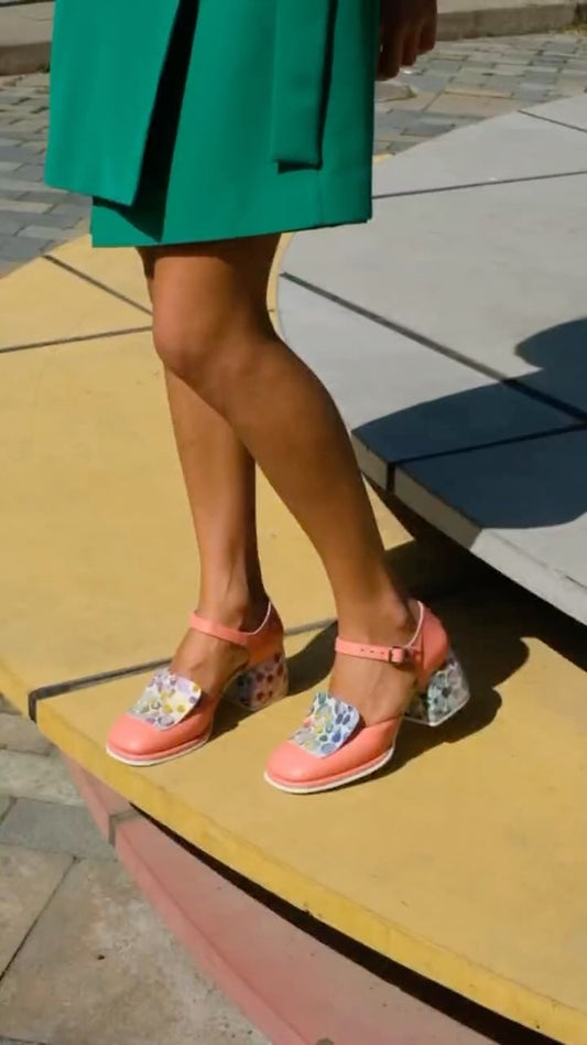 splicing creative high-heeled leather shoes
