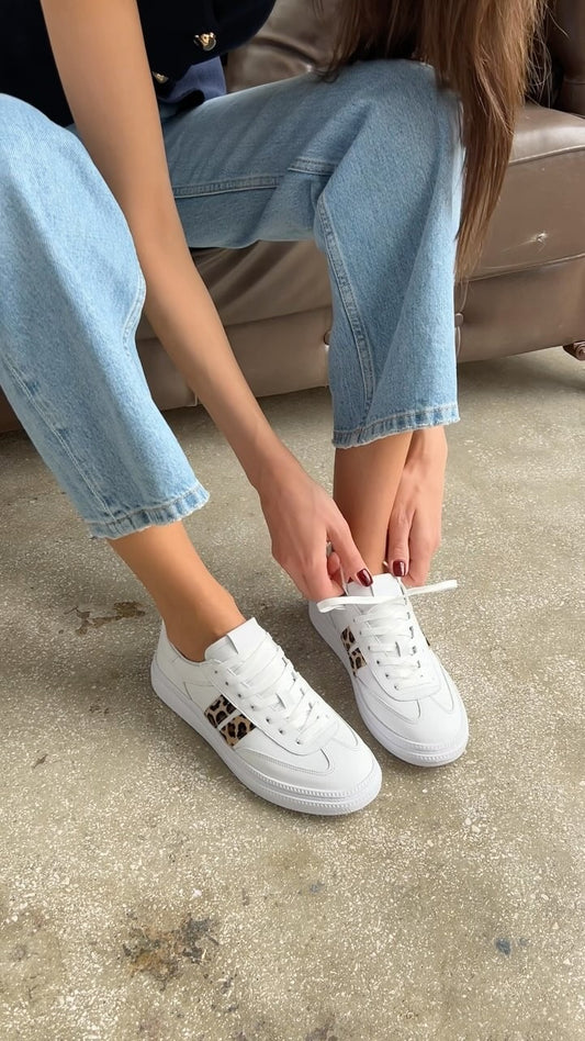 White leopard print sneakers